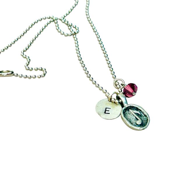 Jewel Kade Monogram E Music Note Silver Tone Ball Chain Charm Necklace - Picture 1 of 6